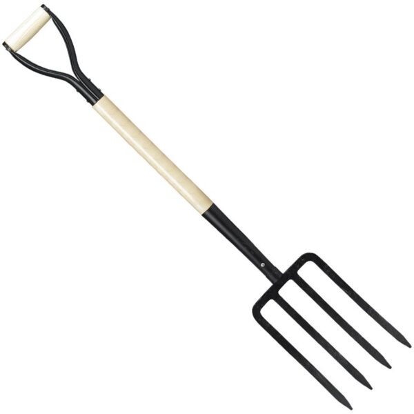 4 Tine Digging Fork, wood handle, D grip