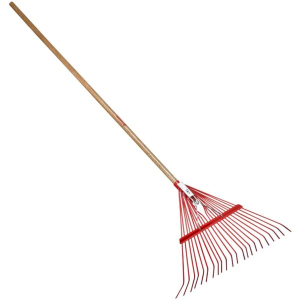 Spring tine leaf rake wood handle - 22 inch